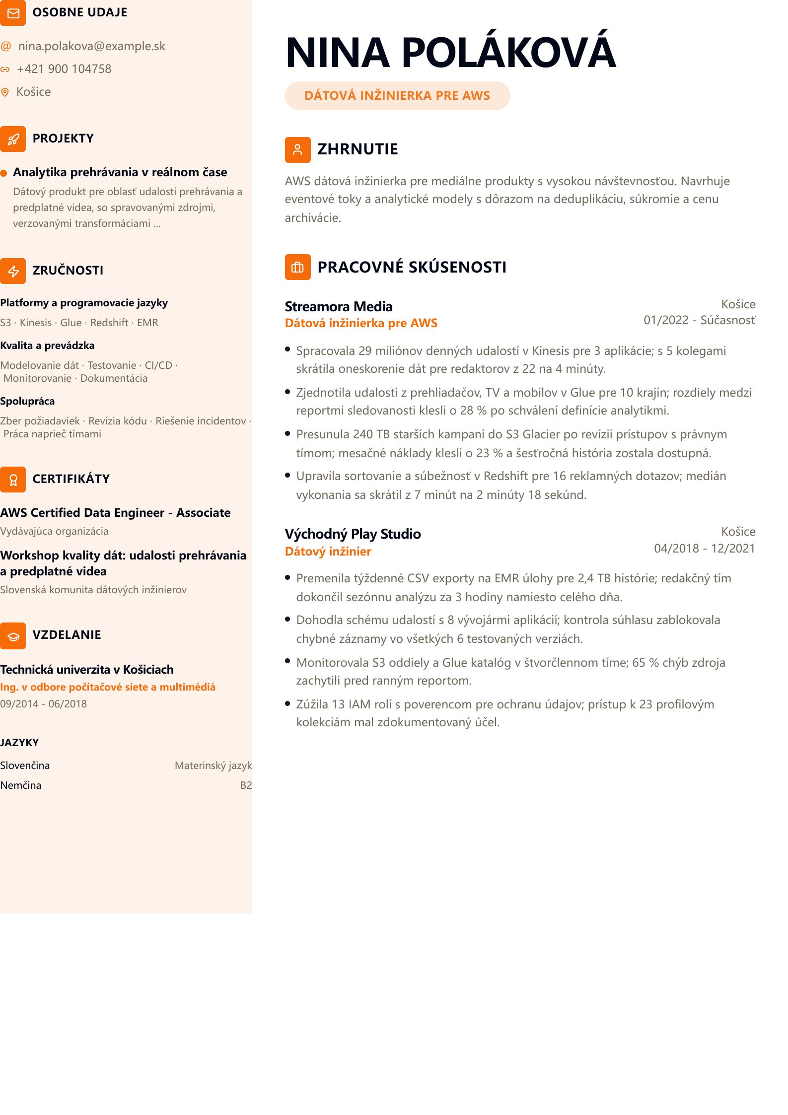 Životopis AWS Data Engineer Náhľad životopisu
