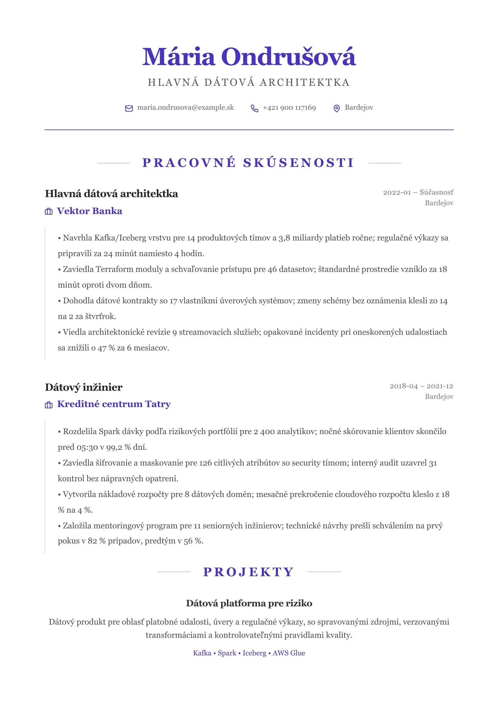 Životopis Principal Data Engineer Náhľad životopisu