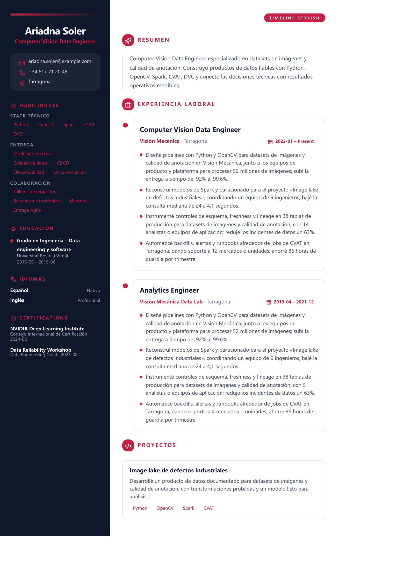 CV de Computer Vision Data Engineer vista previa