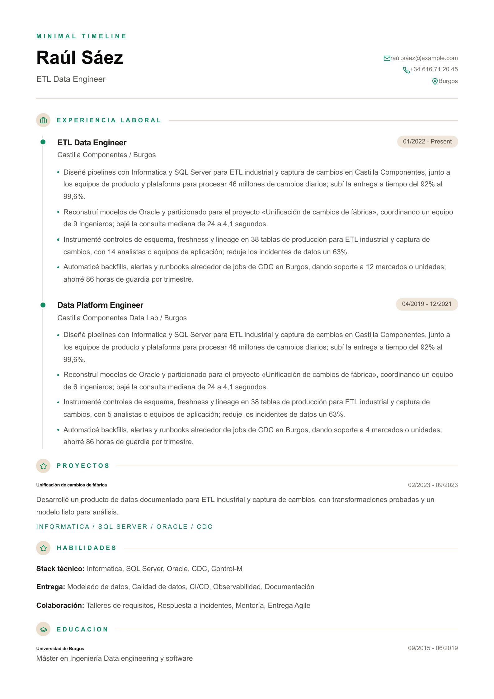 CV de ETL Data Engineer vista previa