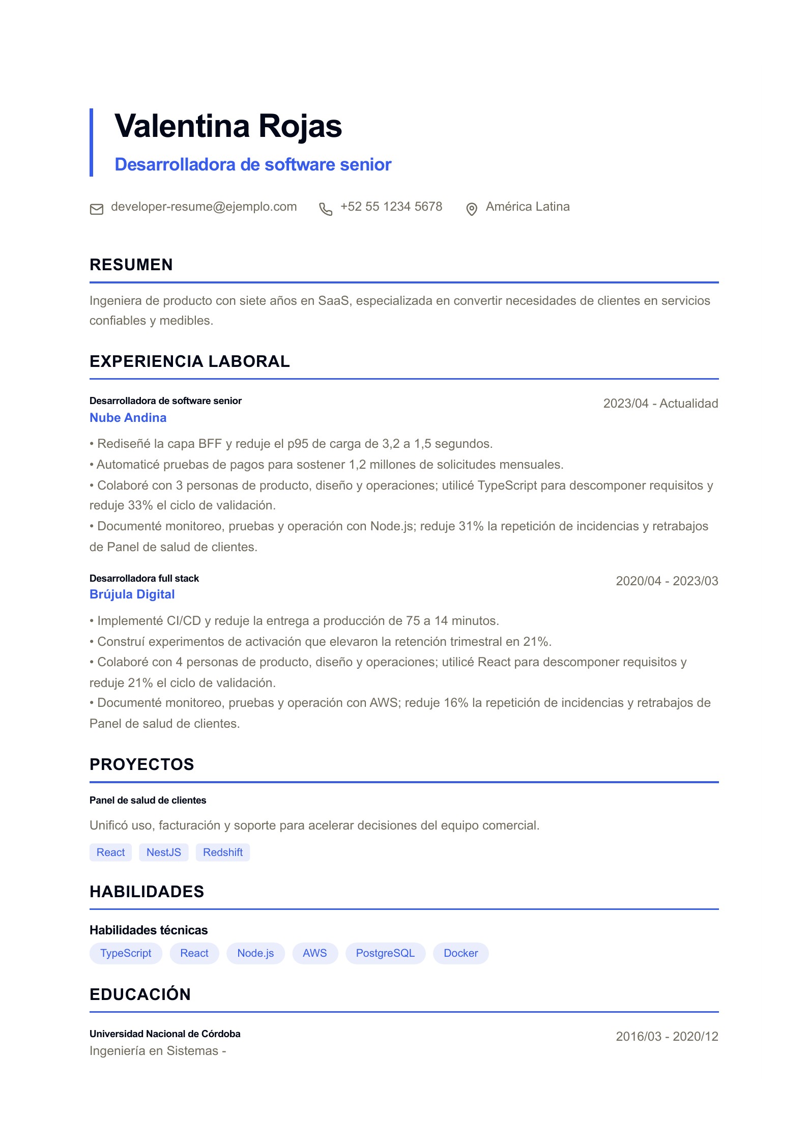 Vista previa de Currículums de ingeniería de software con PDF y edición en línea