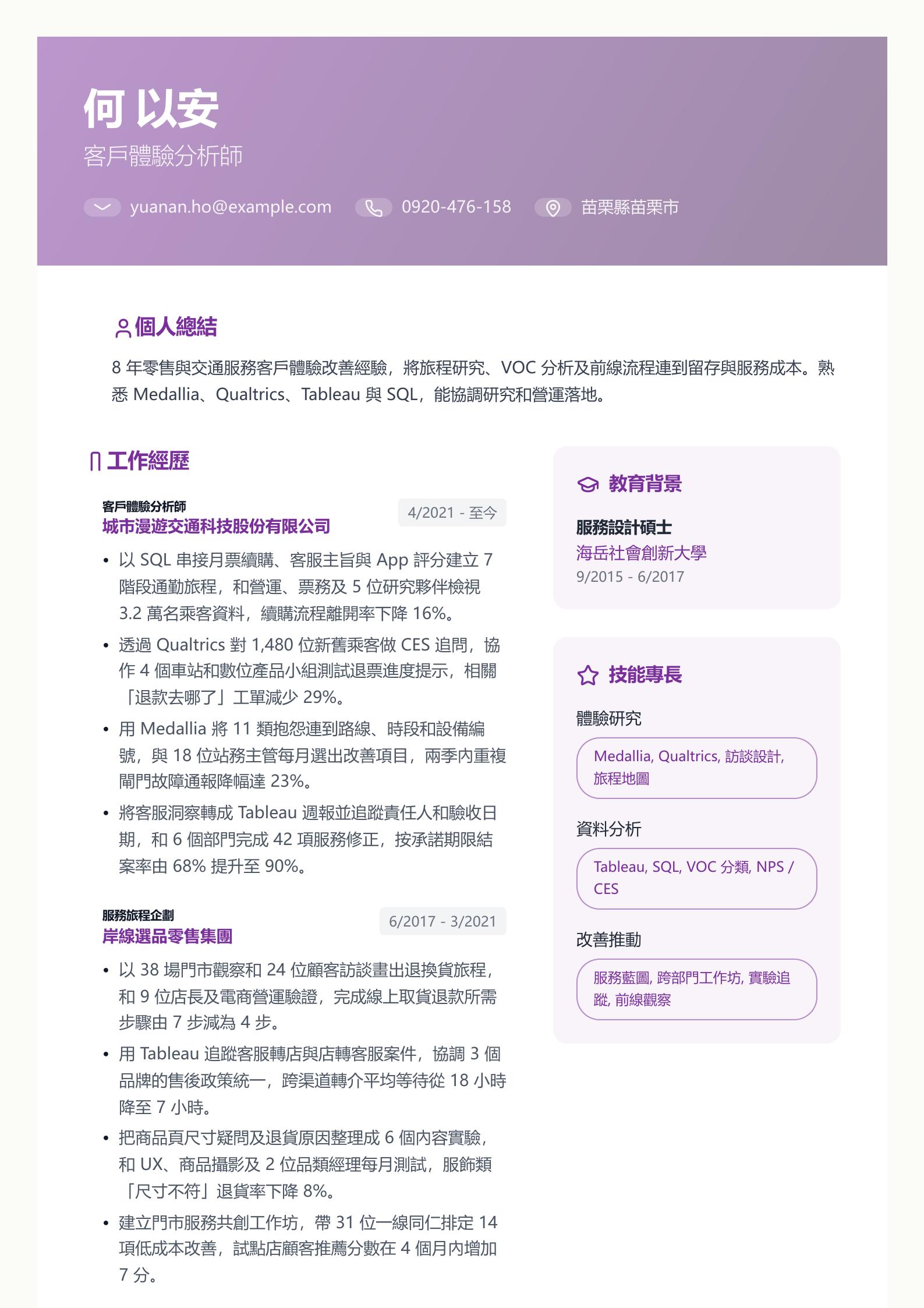 客戶體驗履歷 PDF 第一頁預覽