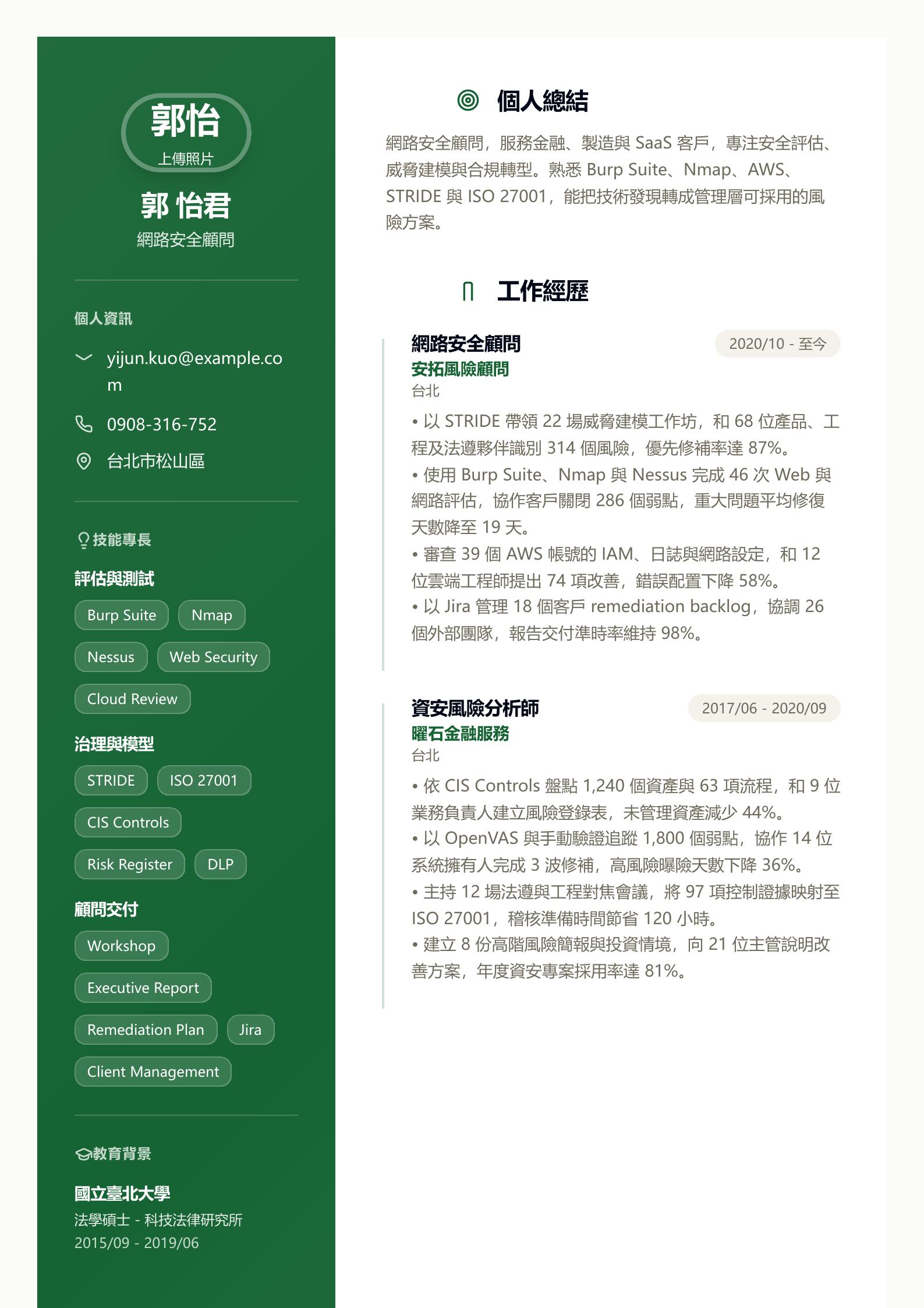 網路安全顧問履歷 預覽