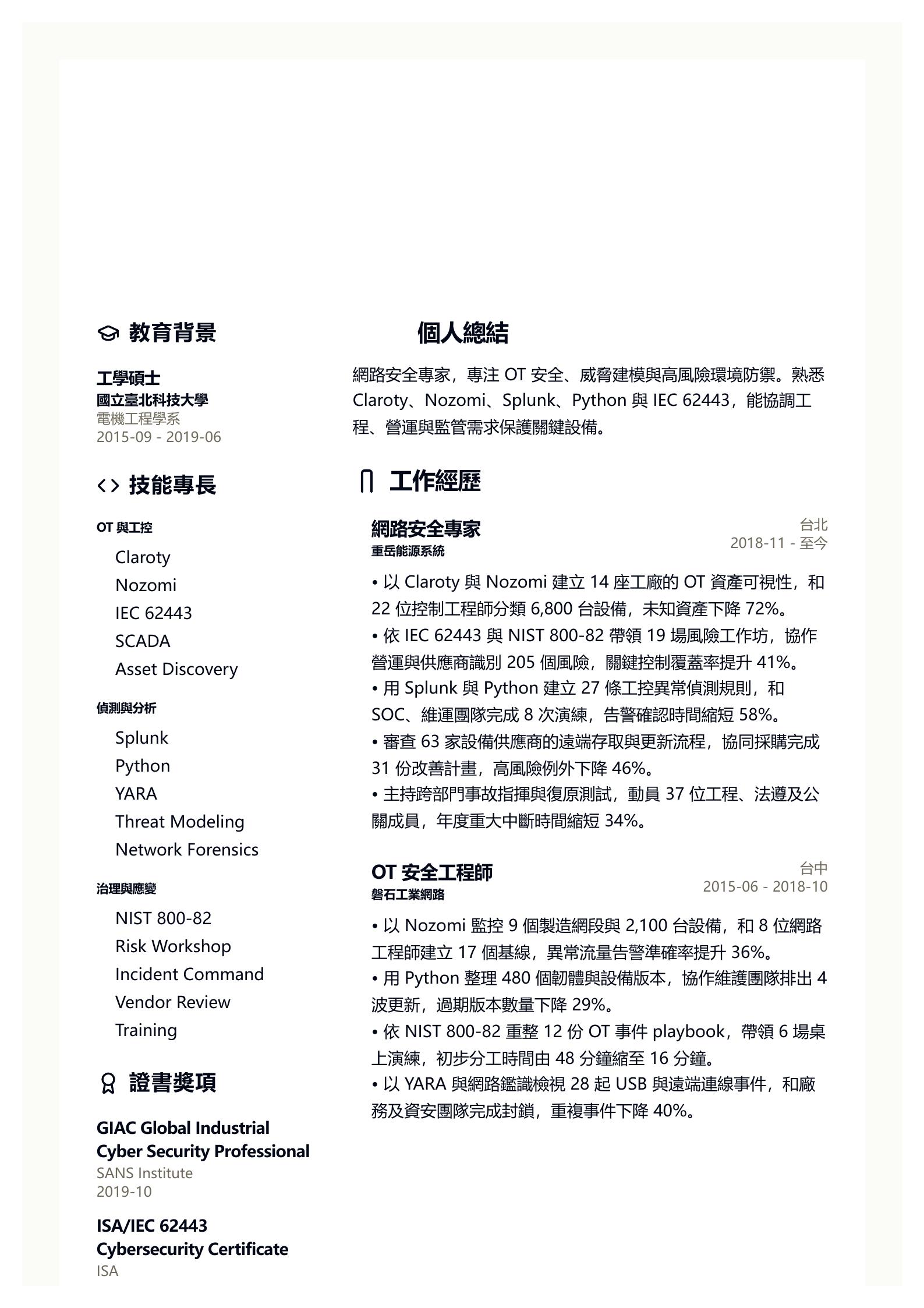 網路安全專家履歷 預覽