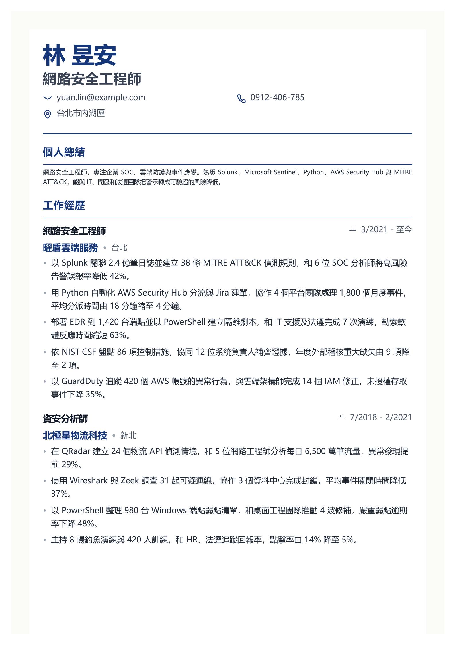 網路安全履歷 預覽