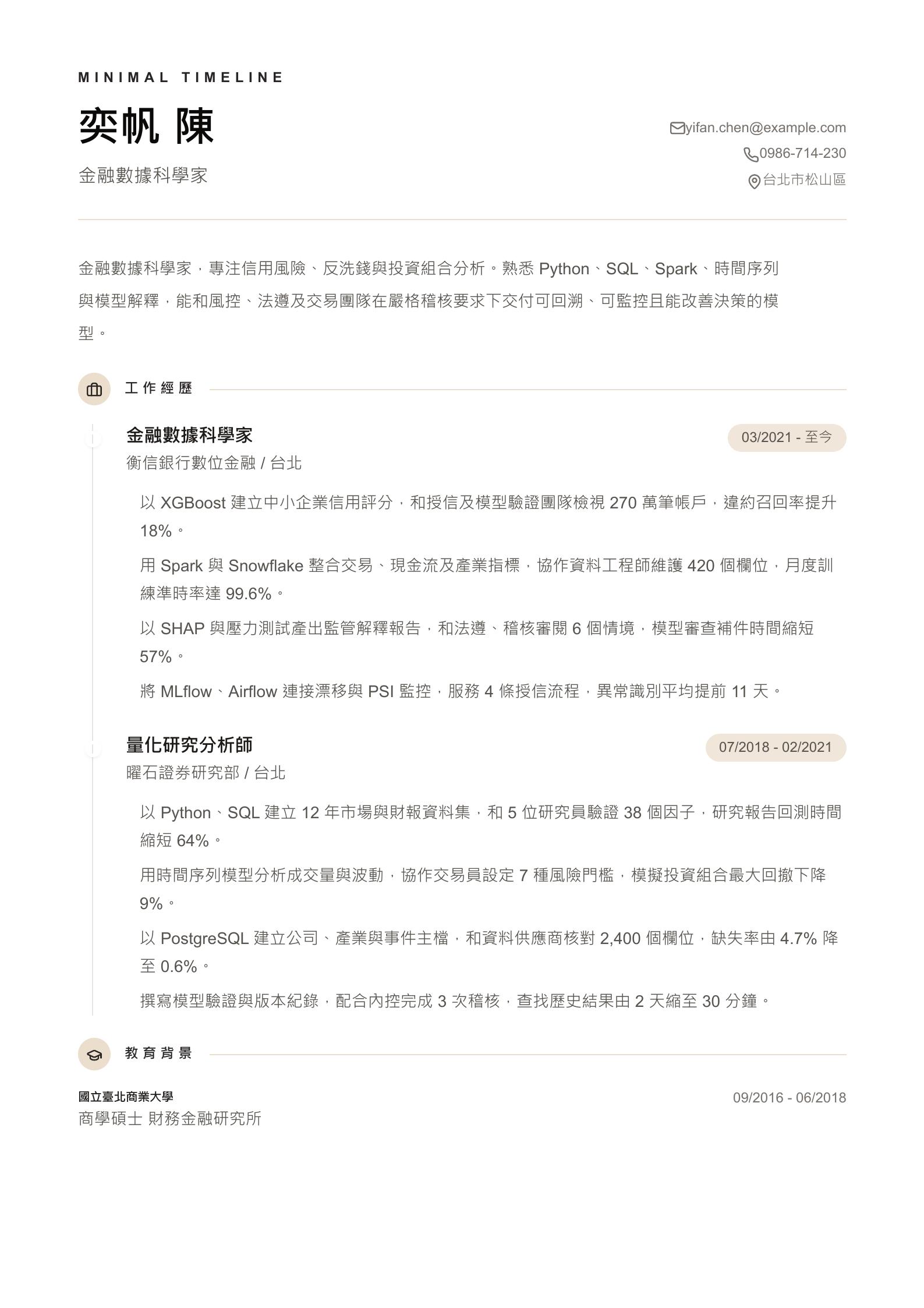 金融數據科學簡歷 預覽