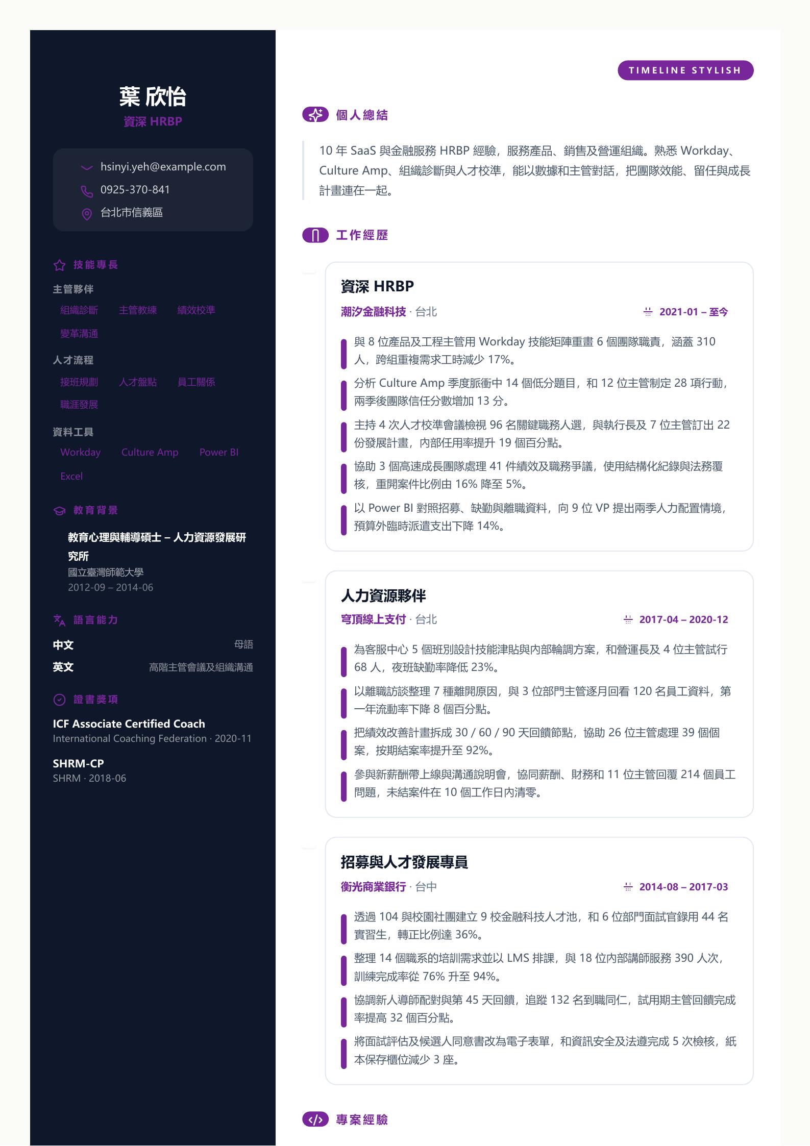 人力資源(HR)業務夥伴(HRBP)履歷 預覽