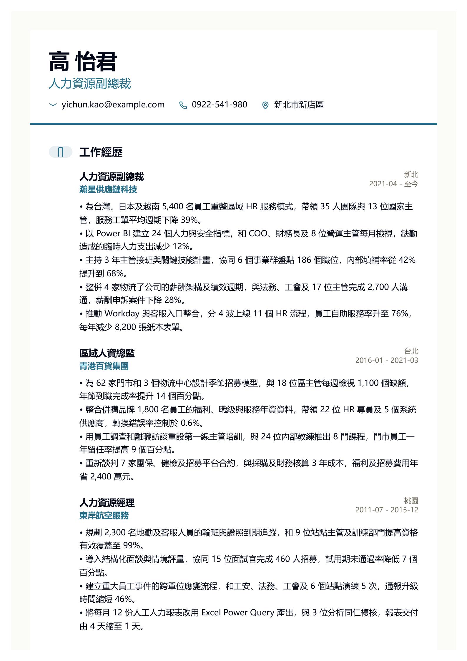 人力資源副總裁履歷 預覽