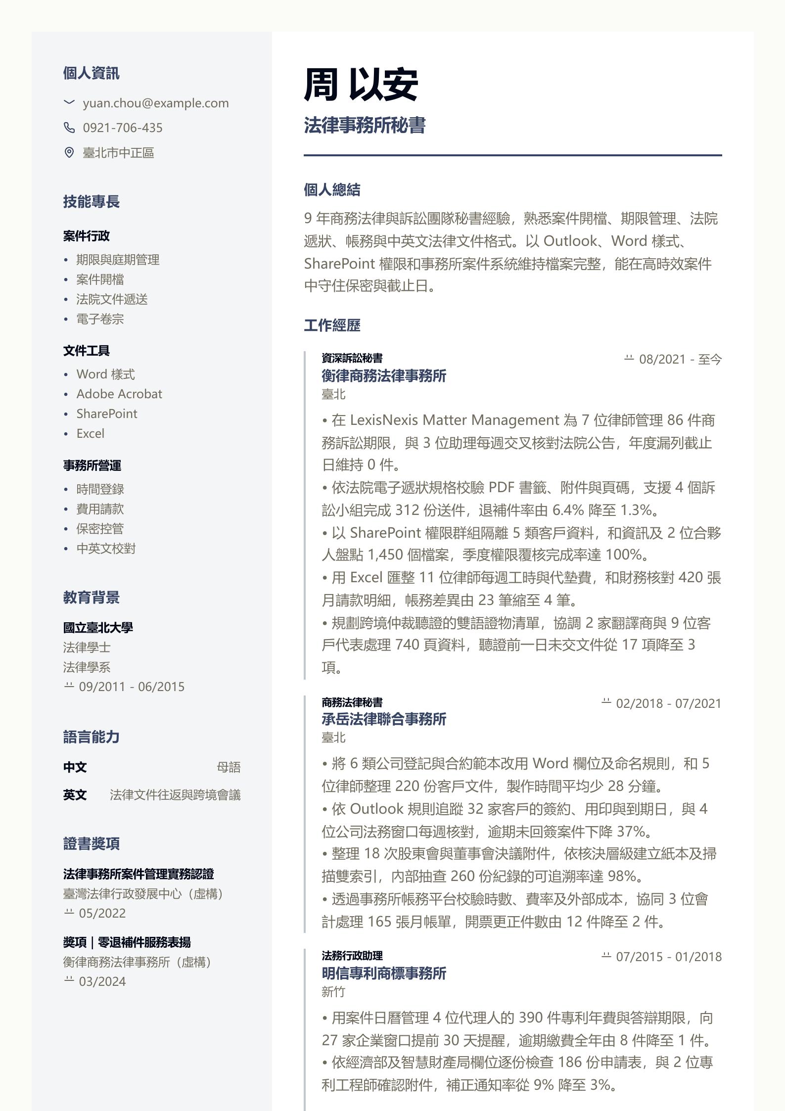 法律秘書履歷 預覽