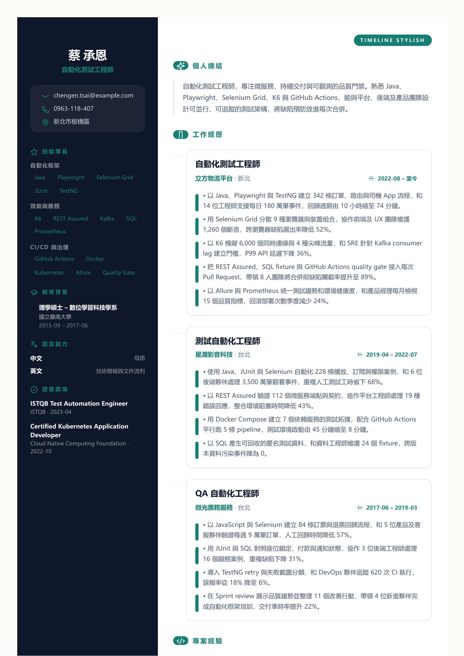 自動化測試工程師履歷 預覽