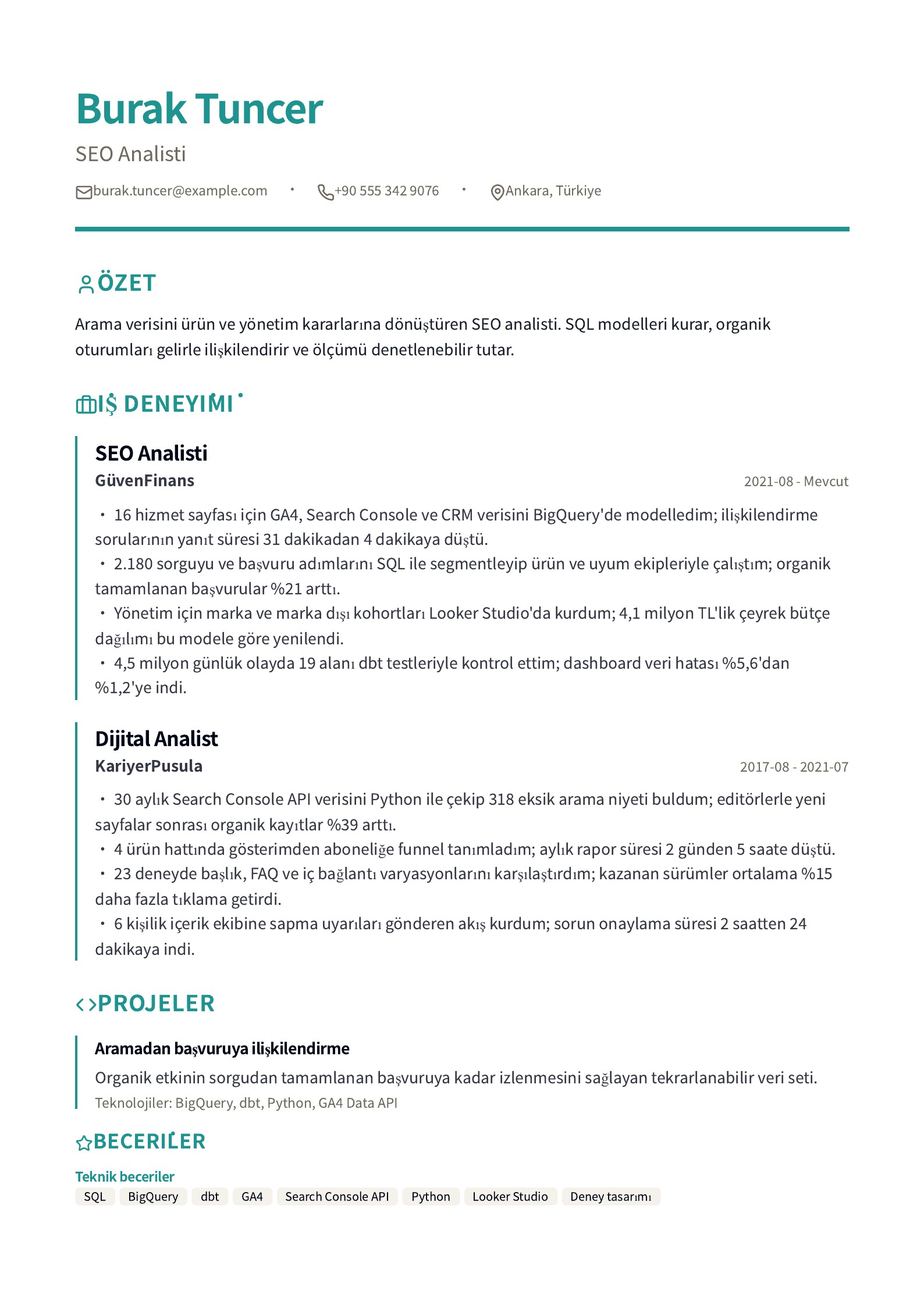 Türkçe SEO CV örnekleri ücretsiz PDF şablonlarıyla önizlemesi