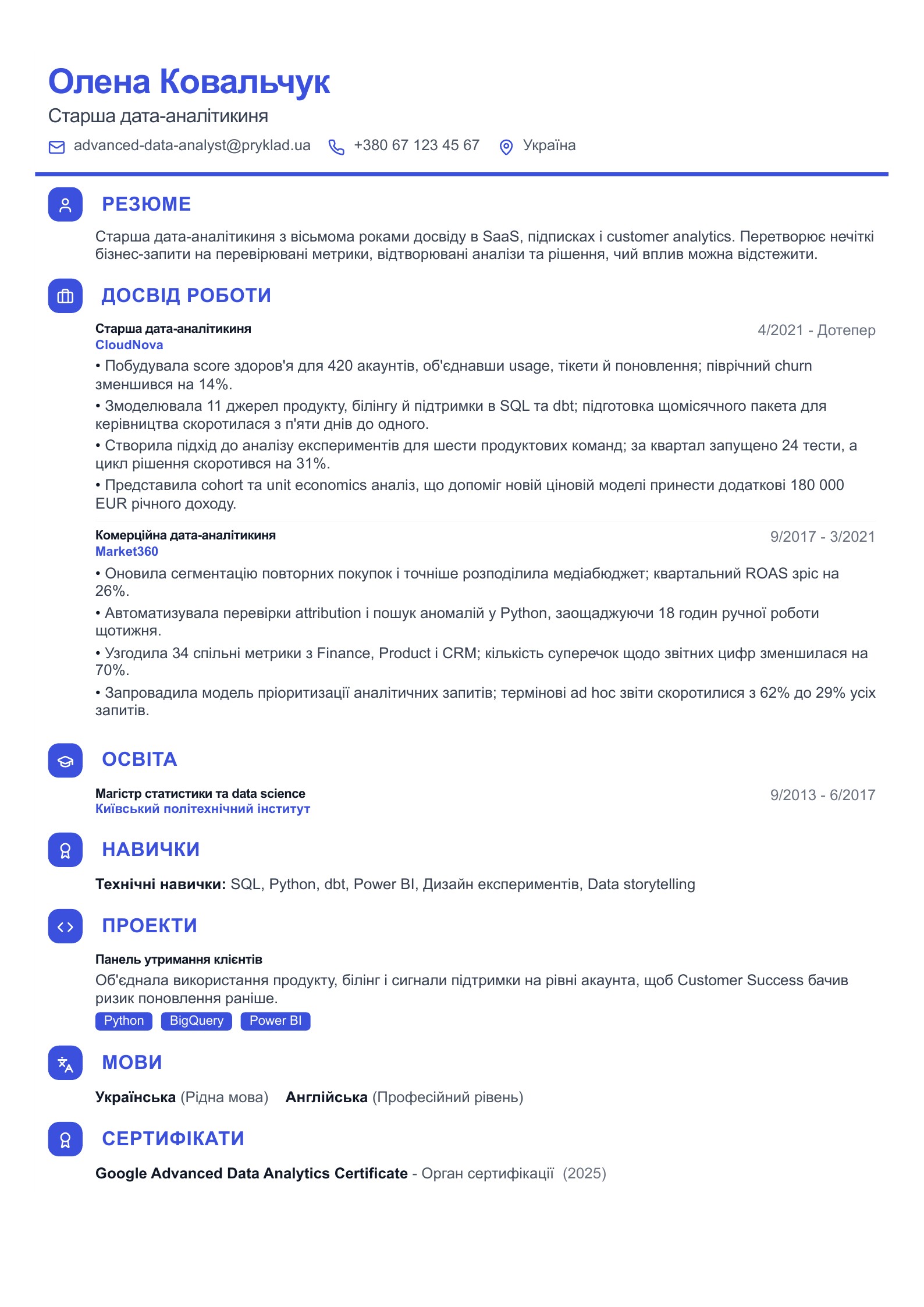 Попередній перегляд: Українські приклади резюме дата-аналітика з PDF та гідом із написання