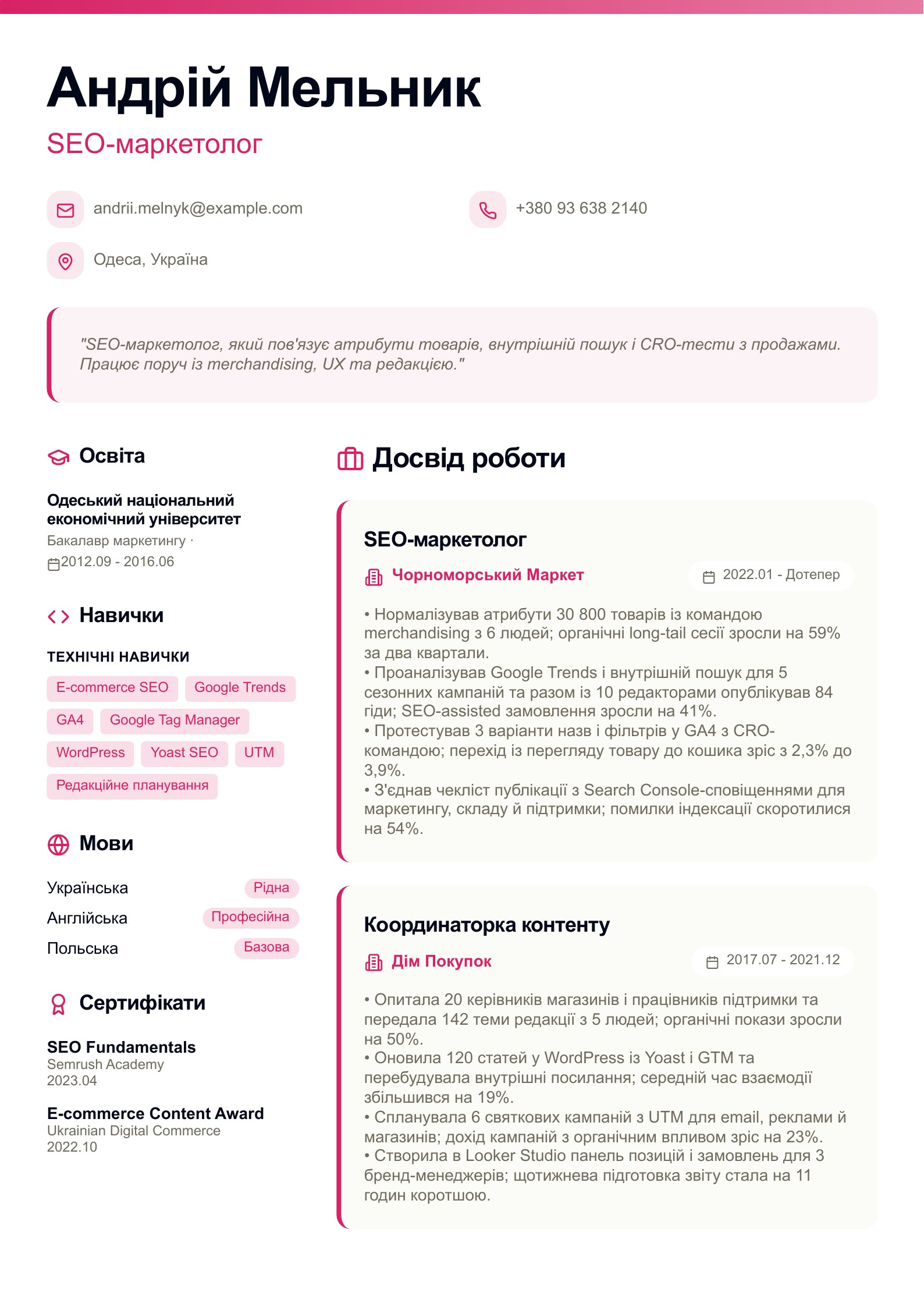 SEO-маркетолог - українське SEO-резюме
