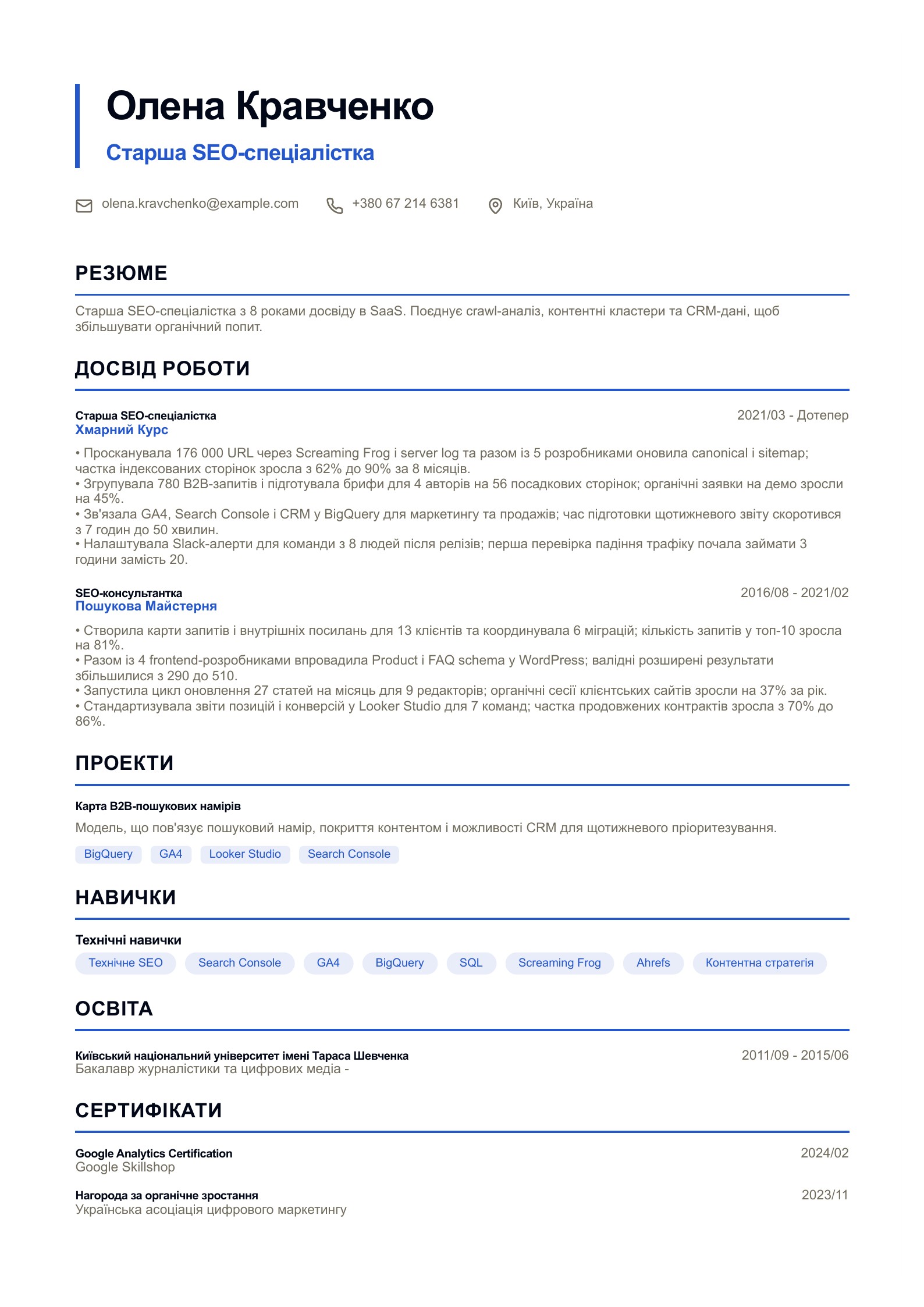 SEO-резюме - українське SEO-резюме